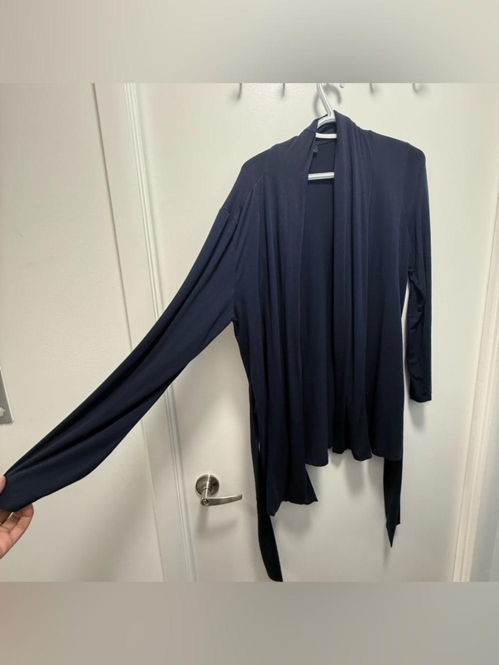 Laura Petites Navy Blue Wrap Top - Size XL - Long Sleeve Knot Detail
